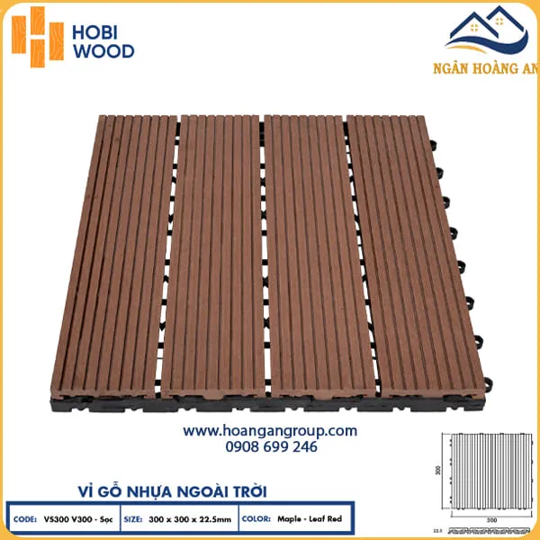 Vỉ Gỗ Nhựa Ngoài Trời Hobi Wood Vân Sọc Maple-Leaf Red
